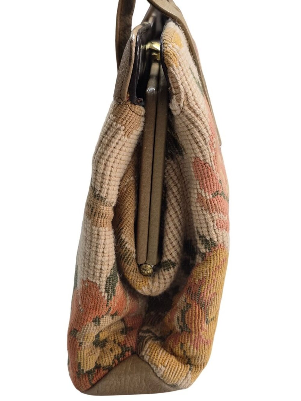 Vintage Rolfs Floral Tapestry & Faux Leather Handbag With Gold-Tone Accents - Picture 6 of 11